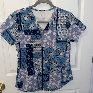 Women's Patchwork Print Tee - Blue and Purple/1103